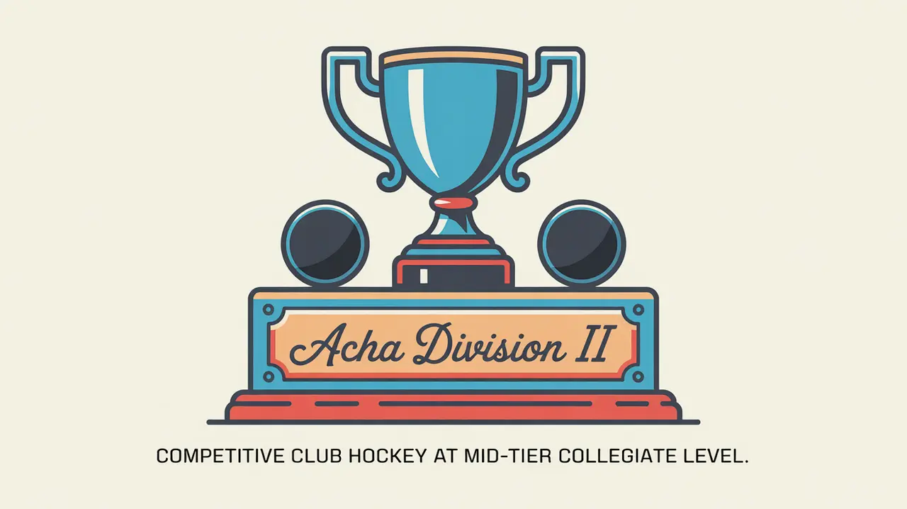 Modest trophy with puck engravings labeled ACHA Division II on cream background