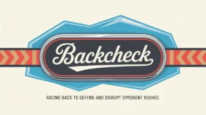Polished nameplate reading Backcheck on light ice background