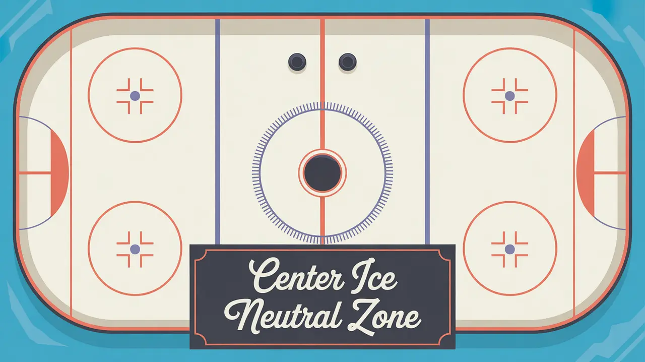 Top-down illustration of center ice neutral zone with faceoff dot
