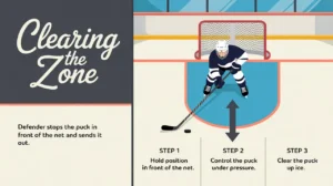 Illustration showing steps to clear the defensive hockey zone