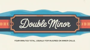 Illustration of double minor penalty nameplate on ice background