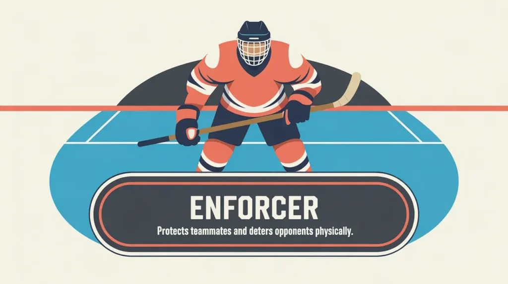 Hockey player in enforcer role standing ready to protect teammates