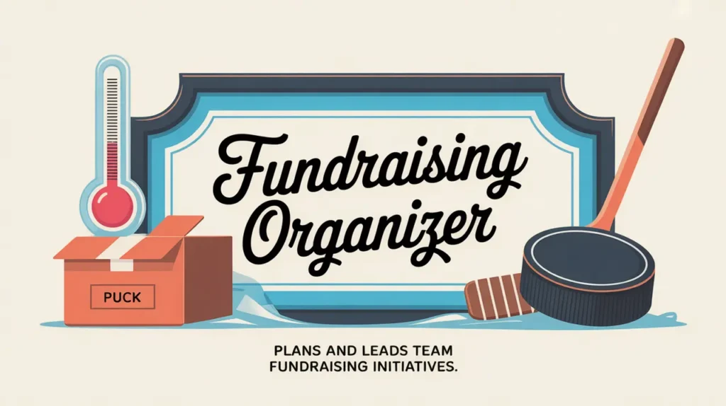 Illustration of fundraising organizer with hockey and donation icons