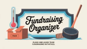 Illustration of fundraising organizer with hockey and donation icons