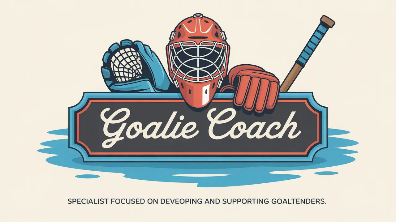 Illustration of goalie coach equipment with nameplate on ice background
