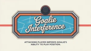 Illustration of goalie interference with nameplate on ice background