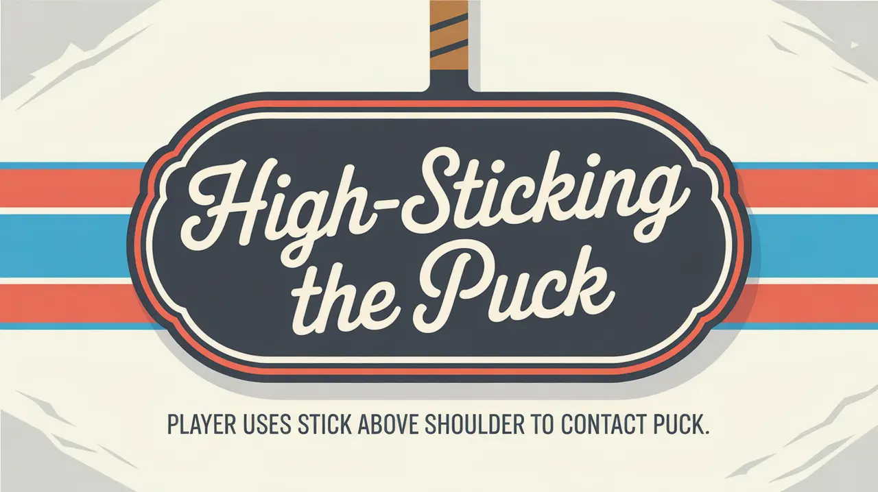 Nameplate reading High-Sticking the Puck on ice background with player stick above shoulder
