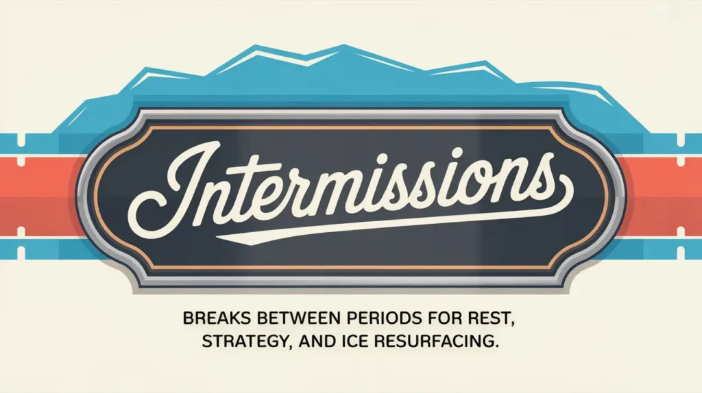 Polished nameplate reading Intermissions on ice background