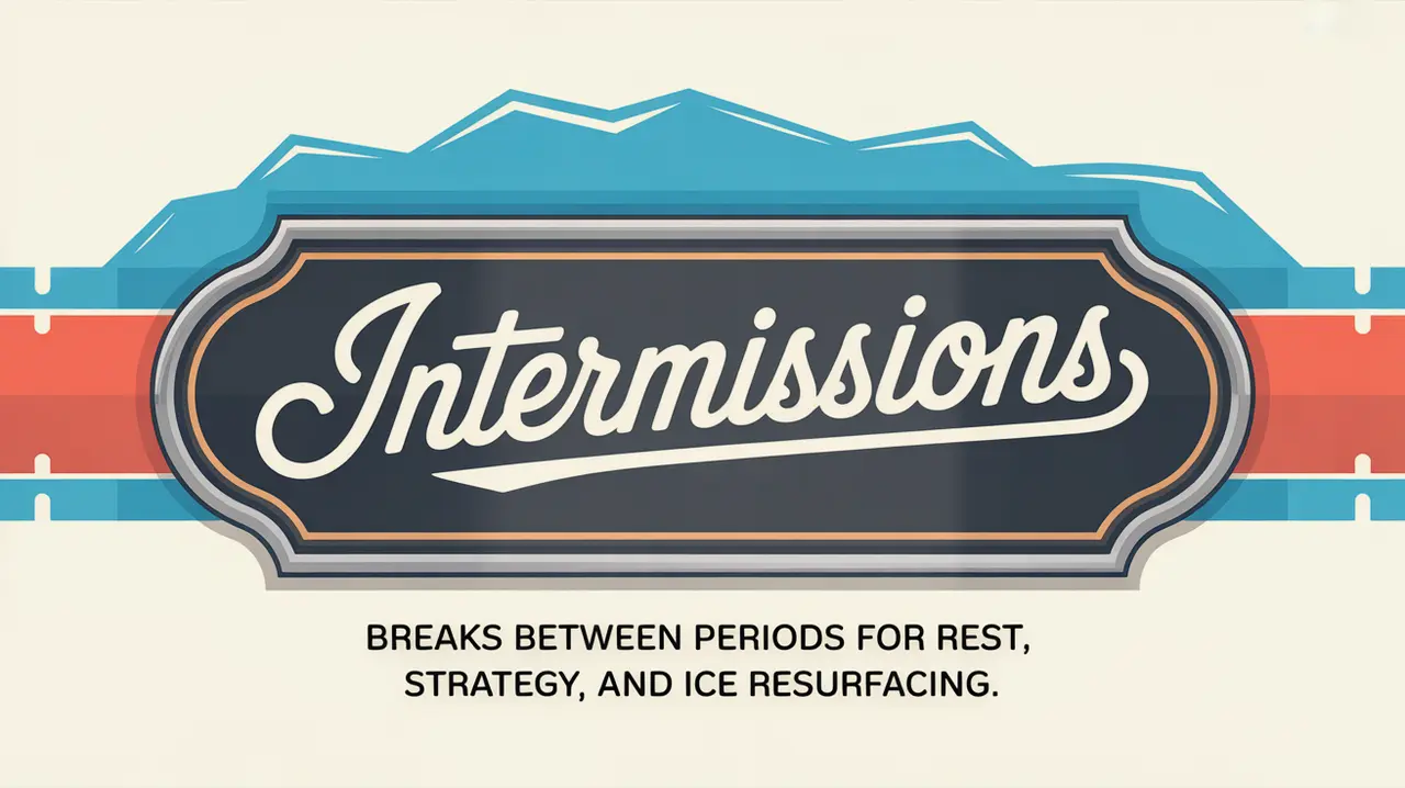Polished nameplate reading Intermissions on ice background