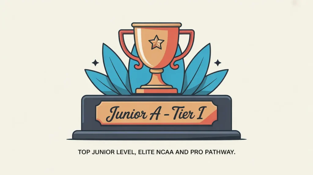 Trophy with star engravings labeled Junior A – Tier I on cream background