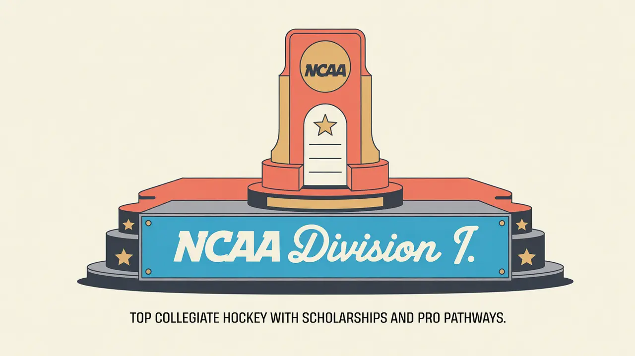 Elite NCAA Division I hockey trophy with academic accents