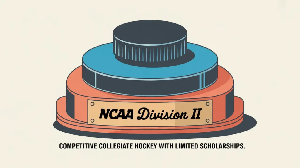 Mid-sized trophy with NCAA Division II engraving and hockey puck design