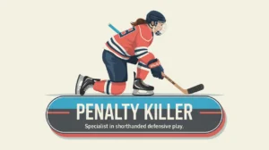 Hockey player crouched low in defensive penalty killer position
