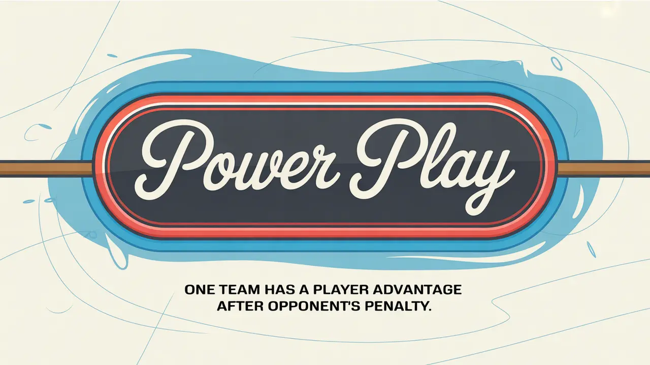 Polished nameplate reading Power Play on light ice background