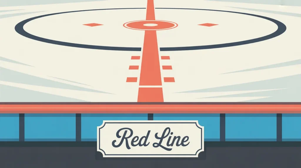 Top-down illustration of hockey rink red center line with geometric accents