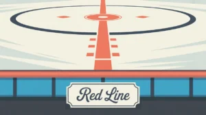 Top-down illustration of hockey rink red center line with geometric accents