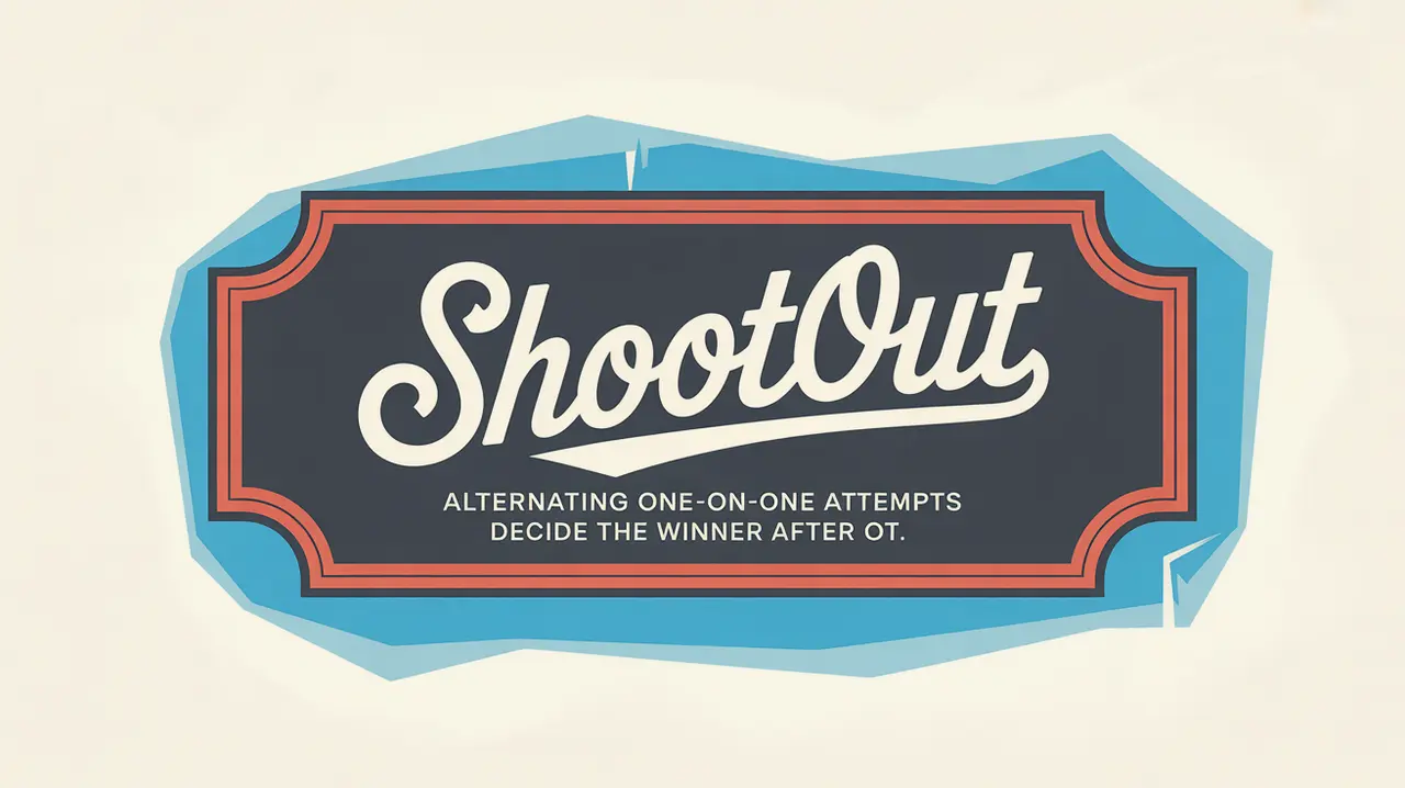 Polished nameplate with the word Shootout on ice background