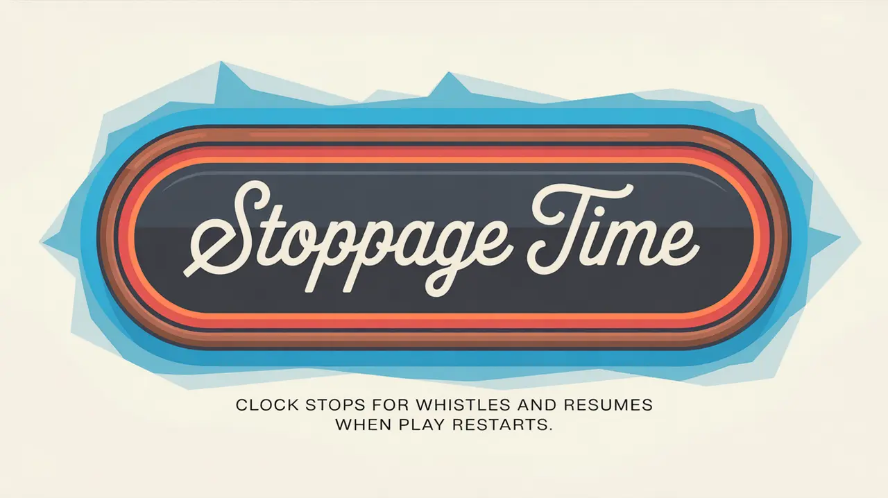 Polished nameplate reading Stoppage Time on ice background