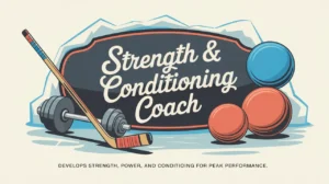 Hockey stick crossed with barbell and stopwatch on ice background