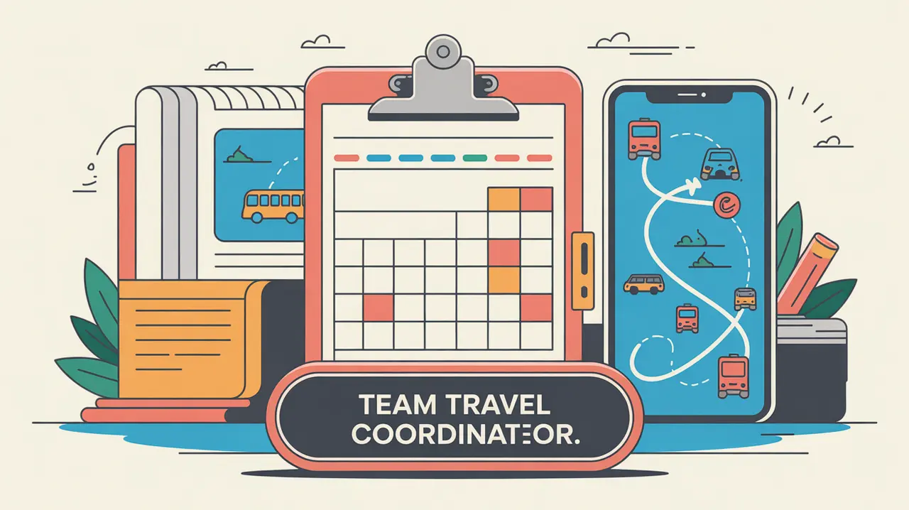 Clipboard calendar smartphone with travel icons and routes on desk