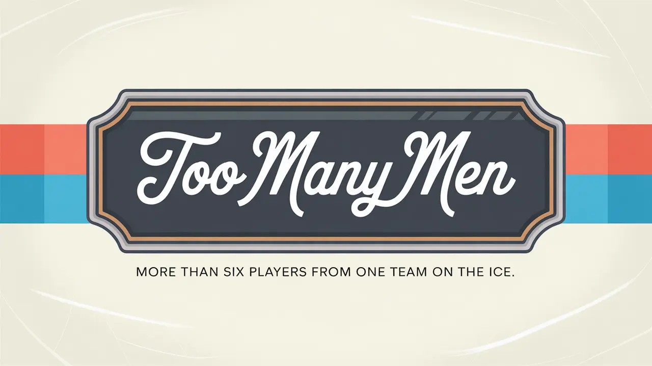 Polished nameplate reading Too Many Men on ice background