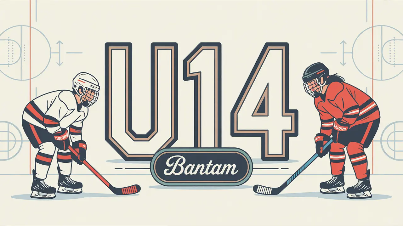 Illustration of U14 hockey players with rink diagrams and large U14 letters