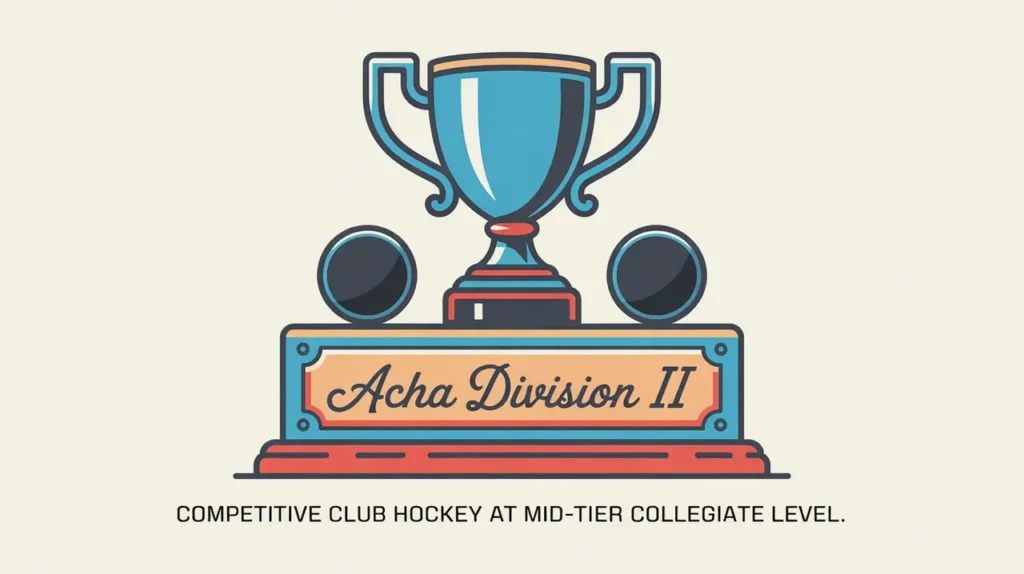 Modest trophy with puck engravings labeled ACHA Division II on cream background
