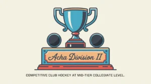 Modest trophy with puck engravings labeled ACHA Division II on cream background