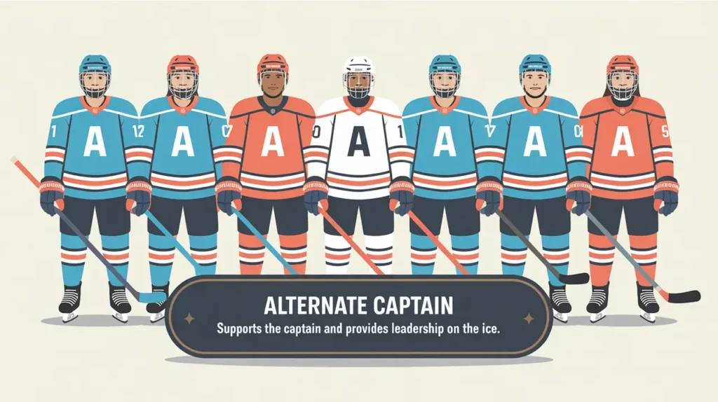 Hockey player with A on jersey representing alternate captain leadership