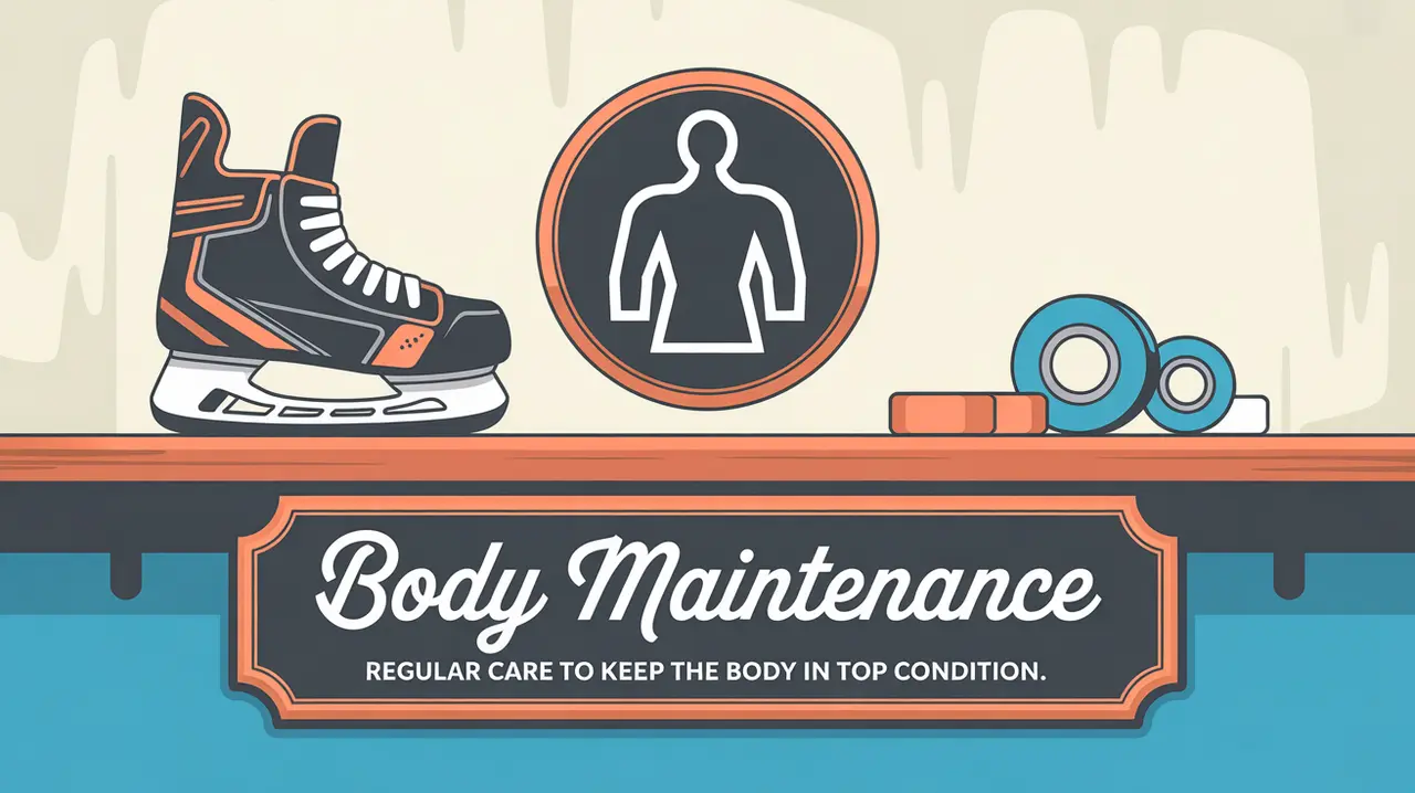Hockey locker shelf with gear icon and body maintenance tools