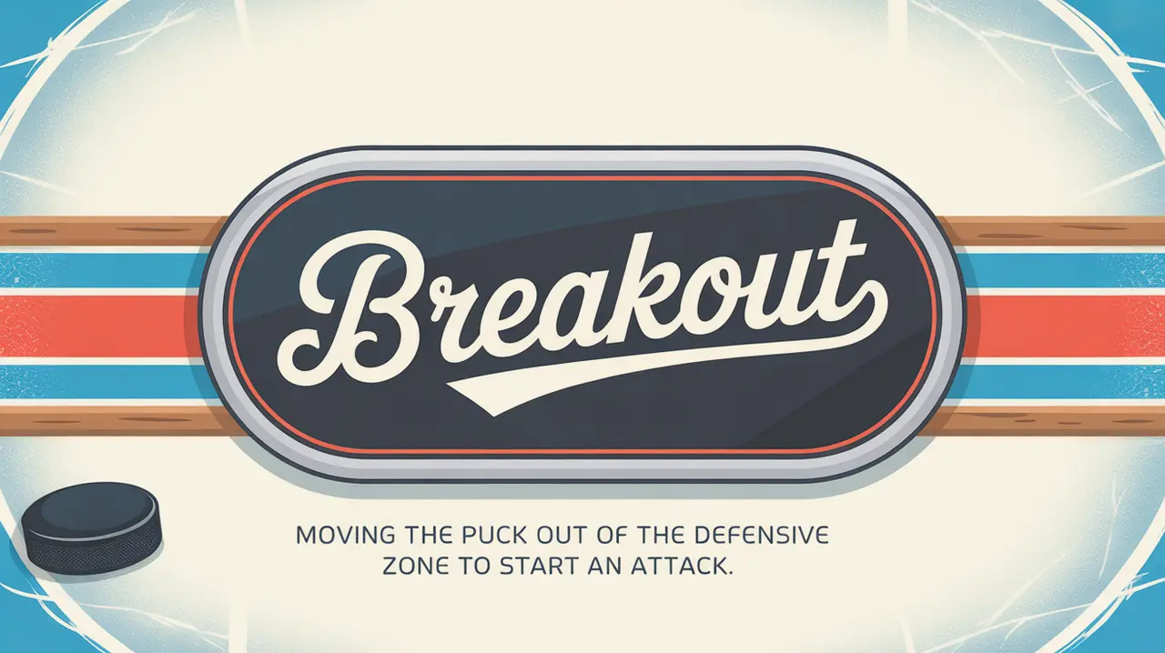Modern illustration of breakout hockey play nameplate on ice background