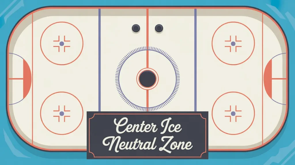Top-down illustration of center ice neutral zone with faceoff dot