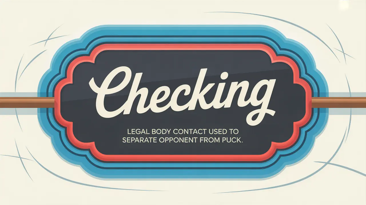 Polished nameplate reading Checking on ice background with hockey colors