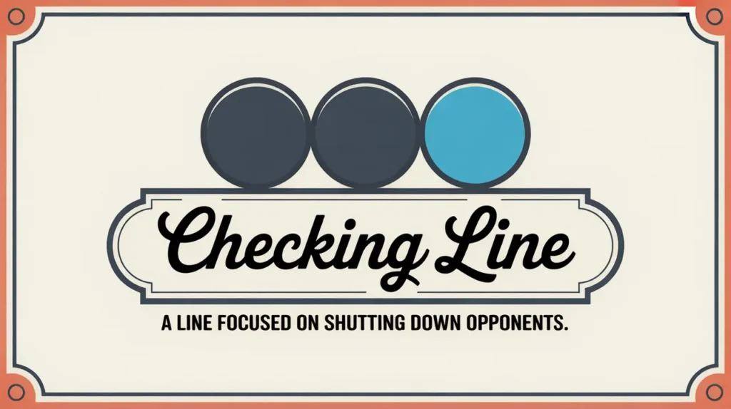 Illustration of checking line nameplate with defensive shield and three navy circles