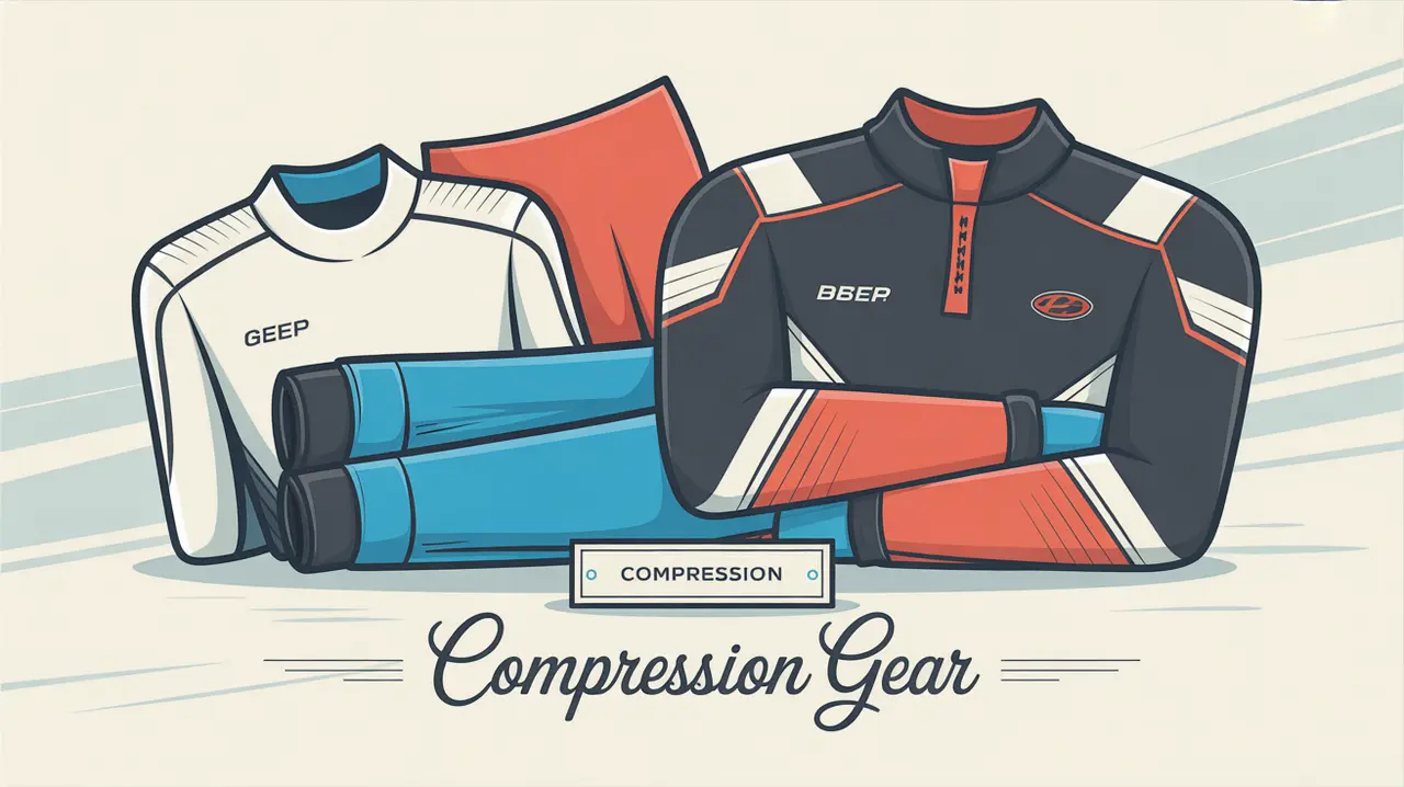 Hockey compression gear set folded with stretch lines and geometric accents