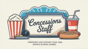 Illustration of concessions staff items with rink background and nameplate