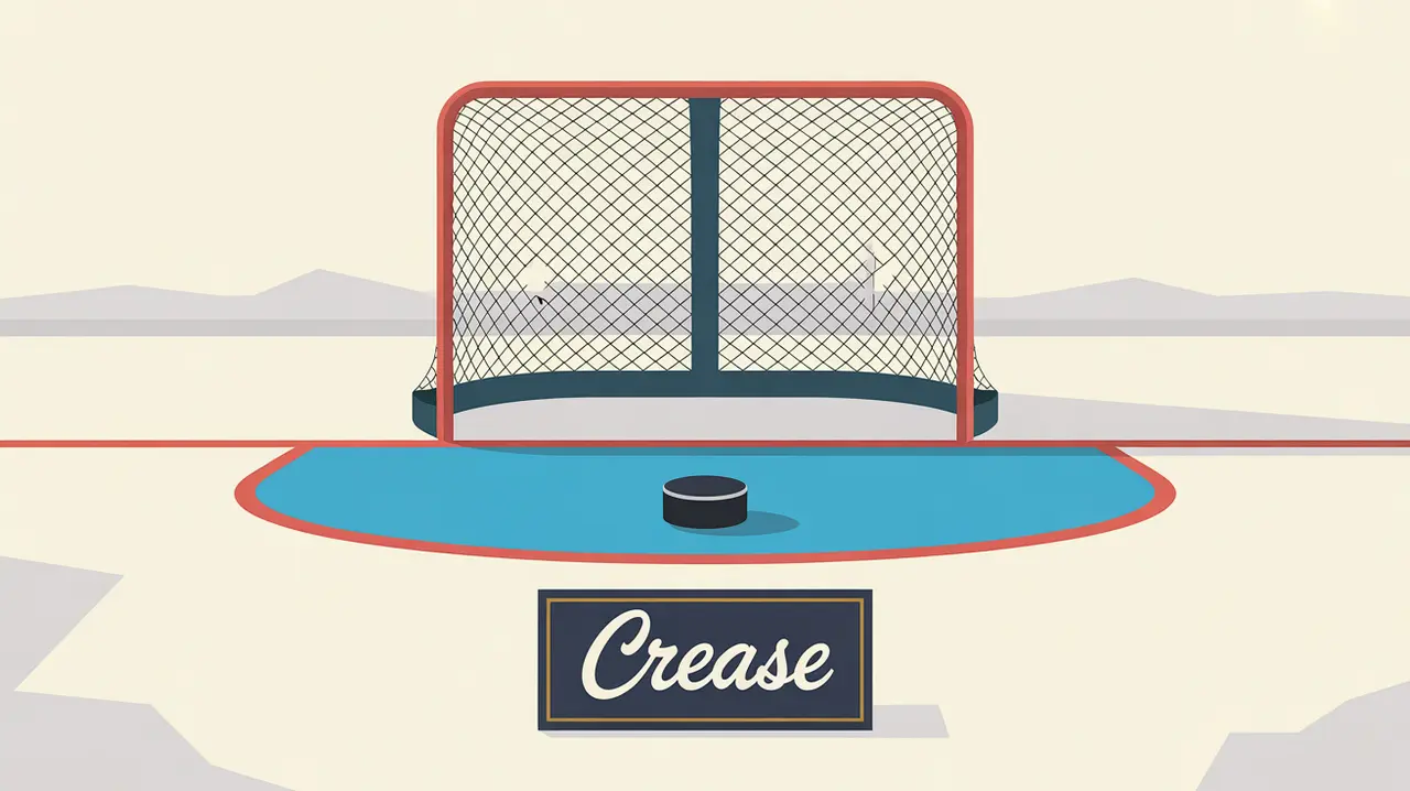 Top-down illustration of hockey goalie crease with blue semicircle and goal line