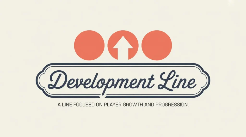 Illustration of development line nameplate with upward arrow and red circles