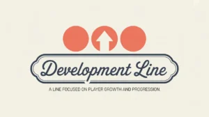 Illustration of development line nameplate with upward arrow and red circles
