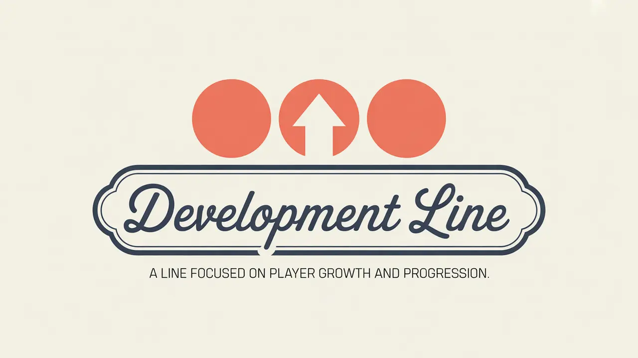 Illustration of development line nameplate with upward arrow and red circles