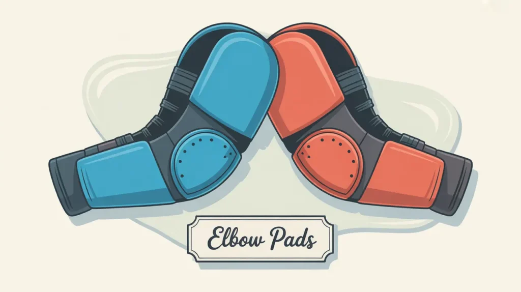 Detailed illustration of a pair of hockey elbow pads with straps