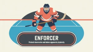 Hockey player in enforcer role standing ready to protect teammates
