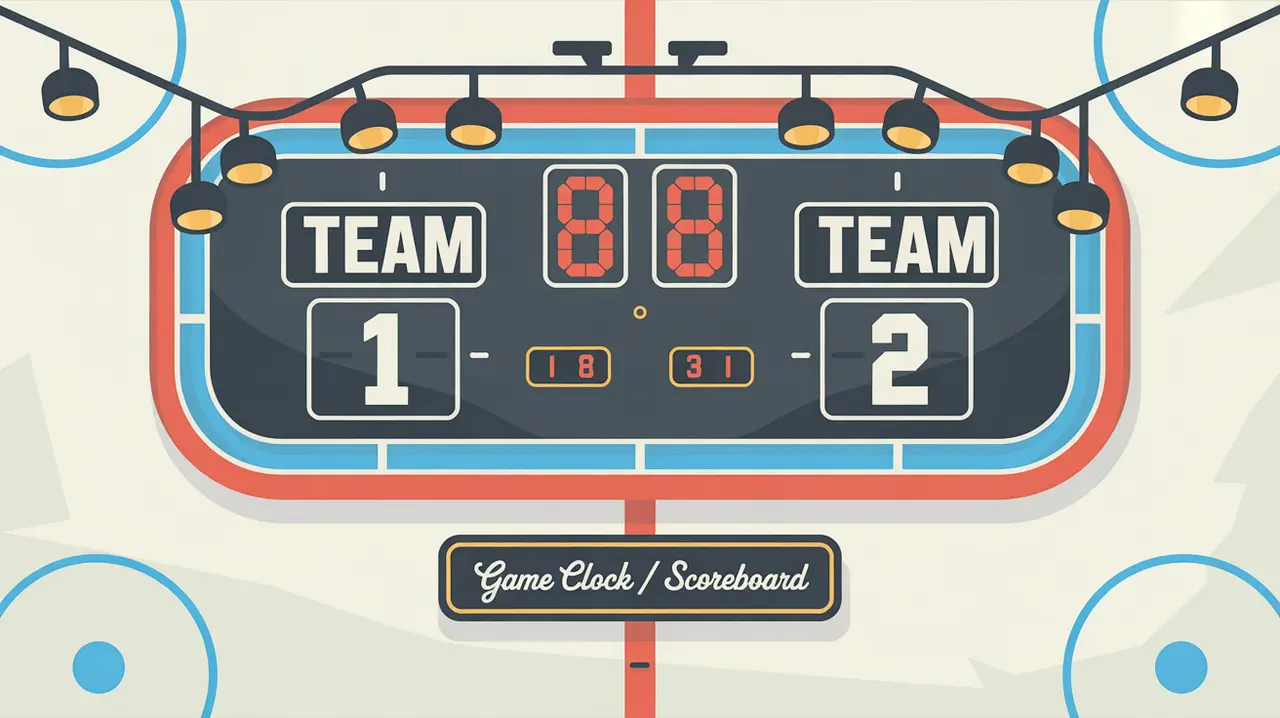Modern overhead scoreboard and game clock with clear indicators