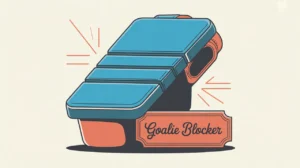 Top angled view of a goalie blocker with geometric accents