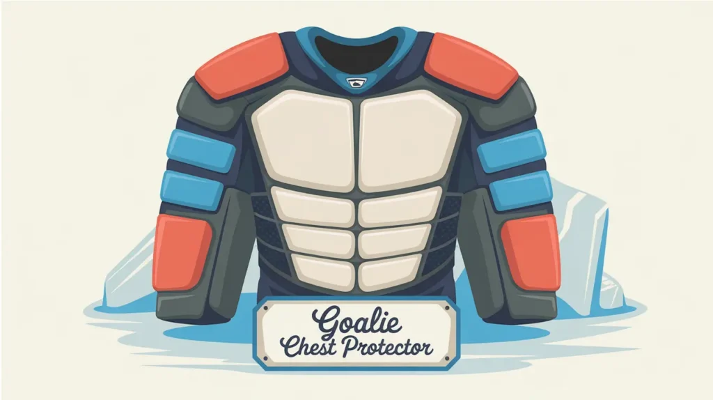 Front-facing goalie chest protector with structured padding and shoulder coverage