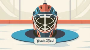 Classic hockey goalie mask with cage on ice rink