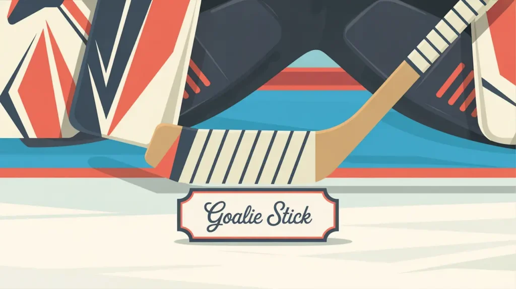 Goalie stick resting diagonally on ice with wide paddle and taped handle