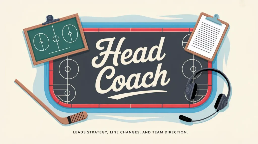 Illustration of head coach tools and hockey rink diagram on ice background