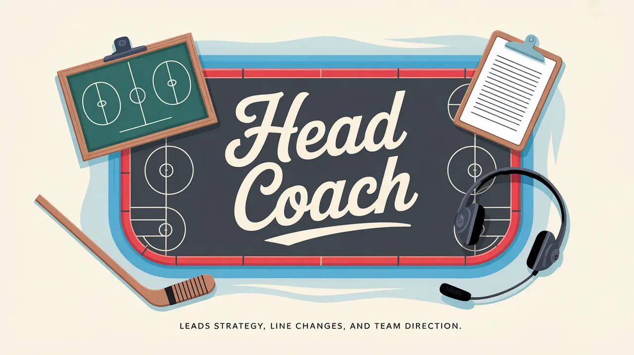 Illustration of head coach tools and hockey rink diagram on ice background
