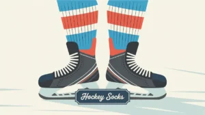 Pair of traditional hockey socks with geometric accents and striping